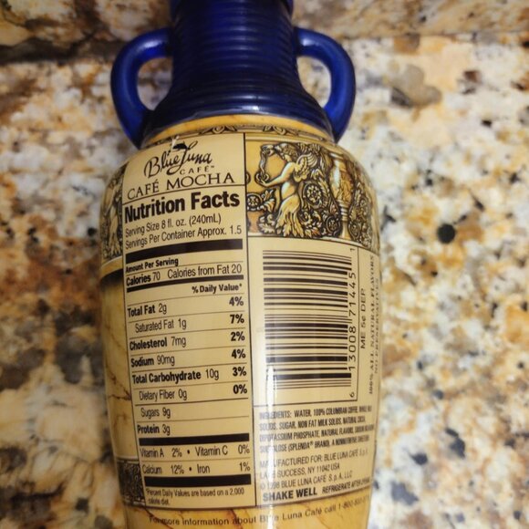 Blue Luna Cafe Cobalt Blue Glass Dual Handle Ribbed Neck Bottle 1998 - Picture 2 of 4